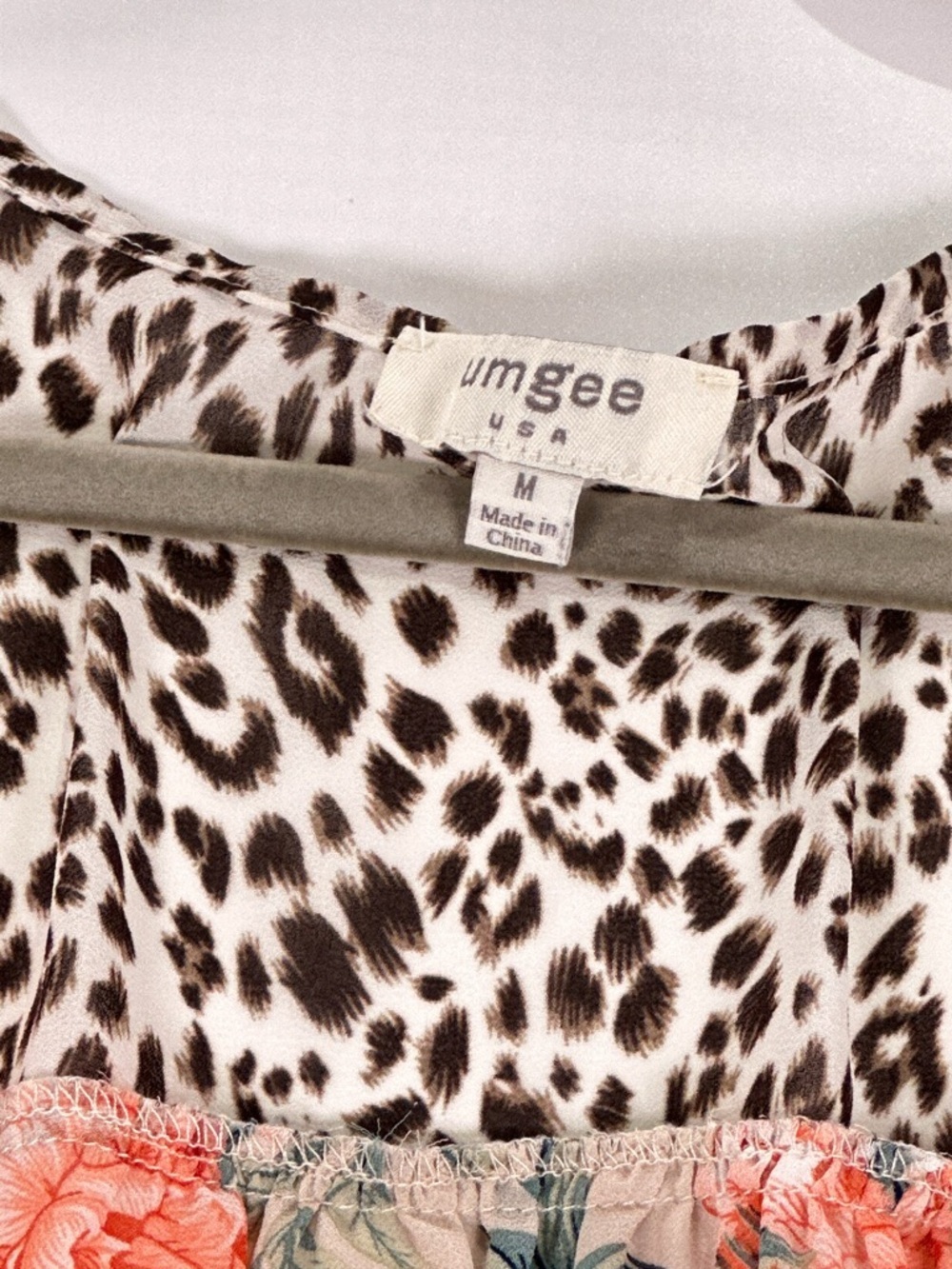 UMGEE Mixed Print Floral Leopard Open Front Kimono Cardigan Peach Cream Size M - Picture 6 of 9